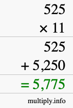 How to calculate 525 times 11 using long multiplication