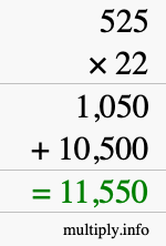How to calculate 525 times 22 using long multiplication How to calculate 525 times 22 using long multiplication