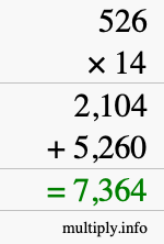 How to calculate 526 times 14 using long multiplication