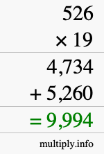 How to calculate 526 times 19 using long multiplication