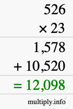How to calculate 526 times 23 using long multiplication