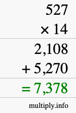 How to calculate 527 times 14 using long multiplication How to calculate 527 times 14 using long multiplication