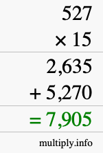 How to calculate 527 times 15 using long multiplication How to calculate 527 times 15 using long multiplication