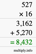 How to calculate 527 times 16 using long multiplication How to calculate 527 times 16 using long multiplication