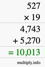 How to calculate 527 times 19 using long multiplication