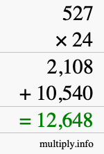 How to calculate 527 times 24 using long multiplication