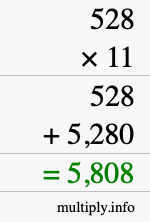 How to calculate 528 times 11 using long multiplication