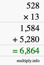 How to calculate 528 times 13 using long multiplication