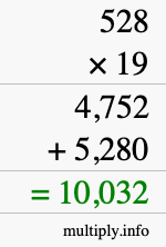 How to calculate 528 times 19 using long multiplication