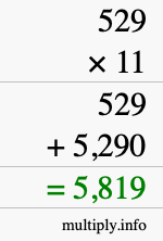 How to calculate 529 times 11 using long multiplication