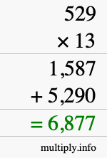 How to calculate 529 times 13 using long multiplication