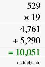 How to calculate 529 times 19 using long multiplication