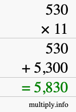 How to calculate 530 times 11 using long multiplication