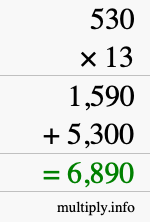 How to calculate 530 times 13 using long multiplication