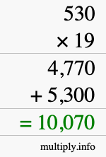 How to calculate 530 times 19 using long multiplication