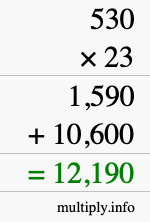 How to calculate 530 times 23 using long multiplication