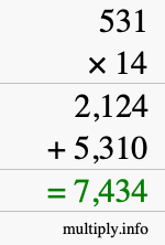 How to calculate 531 times 14 using long multiplication How to calculate 531 times 14 using long multiplication