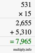 How to calculate 531 times 15 using long multiplication How to calculate 531 times 15 using long multiplication