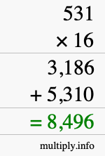How to calculate 531 times 16 using long multiplication How to calculate 531 times 16 using long multiplication