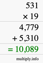 How to calculate 531 times 19 using long multiplication