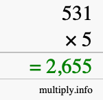 How to calculate 531 times 5 using long multiplication How to calculate 531 times 5 using long multiplication