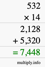 How to calculate 532 times 14 using long multiplication How to calculate 532 times 14 using long multiplication
