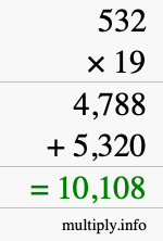 How to calculate 532 times 19 using long multiplication