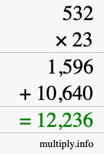 How to calculate 532 times 23 using long multiplication