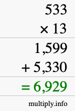 How to calculate 533 times 13 using long multiplication How to calculate 533 times 13 using long multiplication