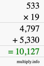 How to calculate 533 times 19 using long multiplication