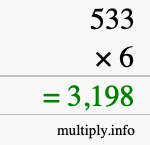 How to calculate 533 times 6 using long multiplication