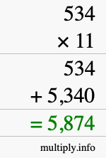 How to calculate 534 times 11 using long multiplication