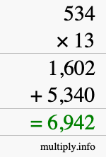 How to calculate 534 times 13 using long multiplication How to calculate 534 times 13 using long multiplication