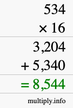 How to calculate 534 times 16 using long multiplication How to calculate 534 times 16 using long multiplication