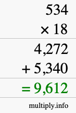 How to calculate 534 times 18 using long multiplication
