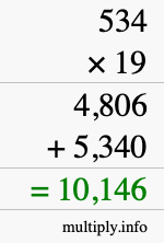 How to calculate 534 times 19 using long multiplication