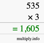 How to calculate 535 times 3 using long multiplication How to calculate 535 times 3 using long multiplication
