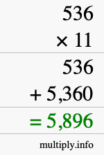 How to calculate 536 times 11 using long multiplication