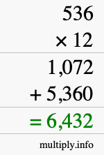 How to calculate 536 times 12 using long multiplication How to calculate 536 times 12 using long multiplication