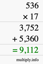 How to calculate 536 times 17 using long multiplication