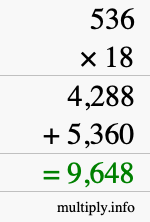 How to calculate 536 times 18 using long multiplication