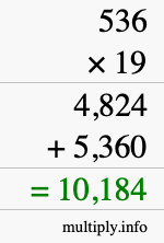 How to calculate 536 times 19 using long multiplication