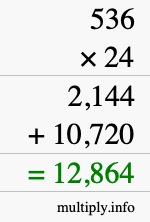 How to calculate 536 times 24 using long multiplication