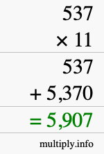 How to calculate 537 times 11 using long multiplication