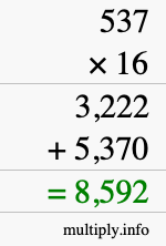How to calculate 537 times 16 using long multiplication