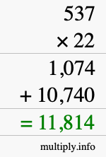How to calculate 537 times 22 using long multiplication