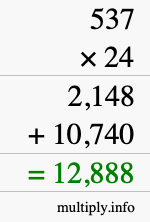 How to calculate 537 times 24 using long multiplication