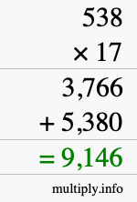 How to calculate 538 times 17 using long multiplication How to calculate 538 times 17 using long multiplication