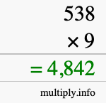 How to calculate 538 times 9 using long multiplication