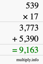 How to calculate 539 times 17 using long multiplication